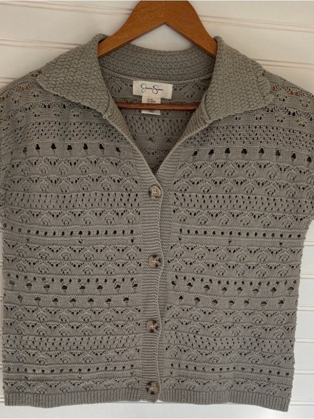 Green Crochet Button-Up Cardigan